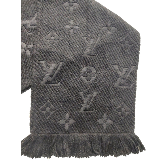 Louis Vuitton LV Monogram Logomania Black & Black Wool Silk Scarf Unisex $635 - Picture 14 of 16